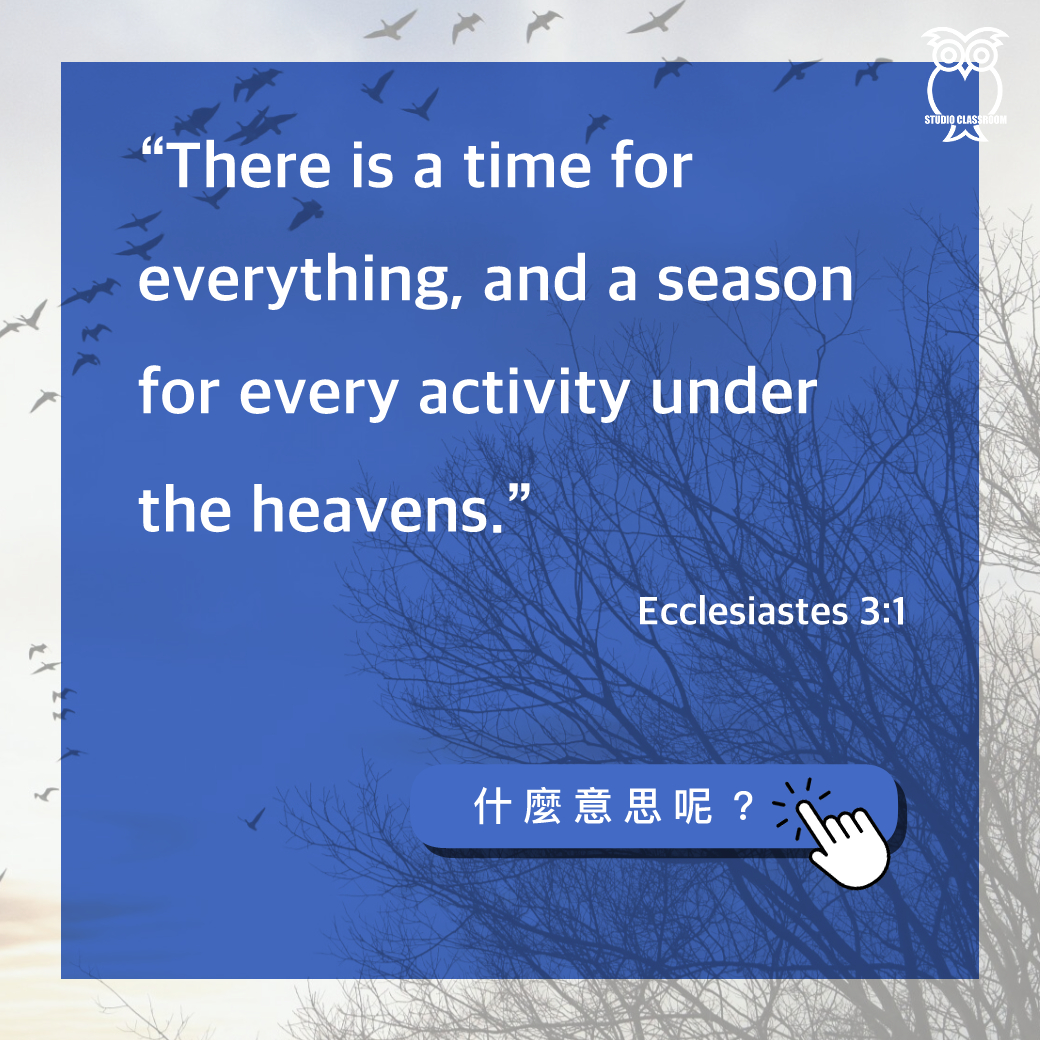 “There is a time for everything, and a season for every activity under the heavens.” Ecclesiastes 3:1