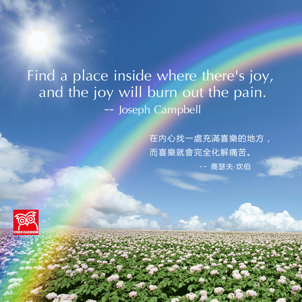 Find a place inside where there's joy, and the joy will burn out the pain.
Joseph Campbell
