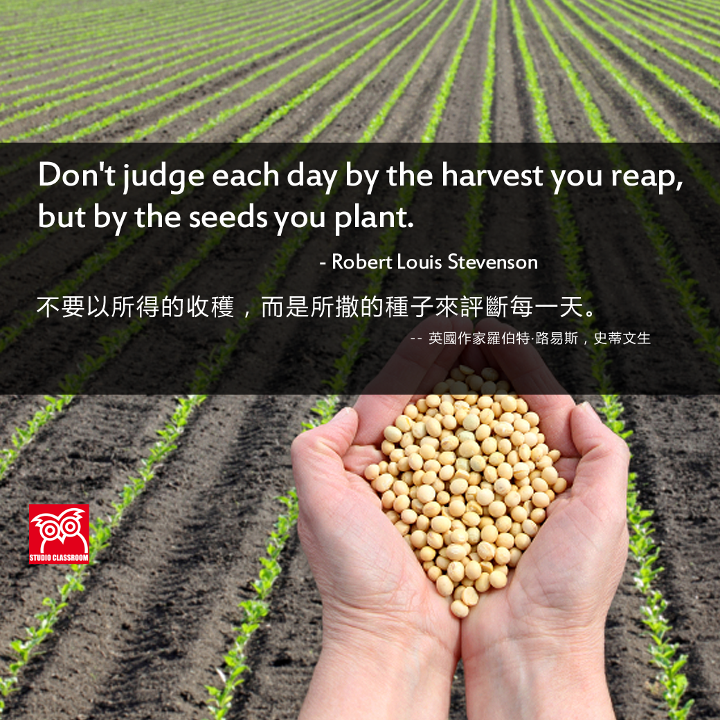 Don't judge each day by the harvest you reap, but by the seeds you plant.
- Robert Louis Stevenson